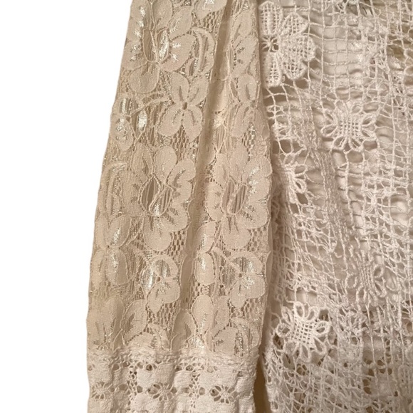 Floral Crocheted Creamy White Mini Dress Bell Sleeves. Coastal Gramma - Picture 11 of 11